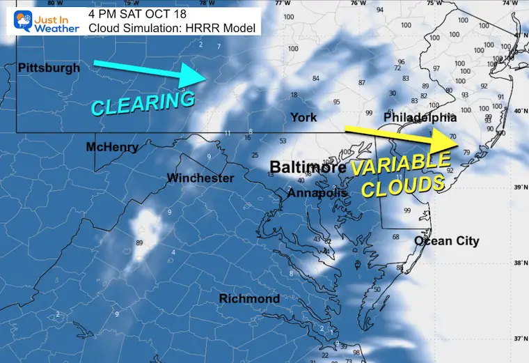October 18 weather forecast clouds Saturday afternoon