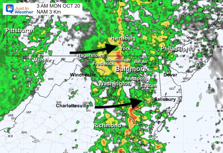 October 18 weather forecast rain radar Monday early morning