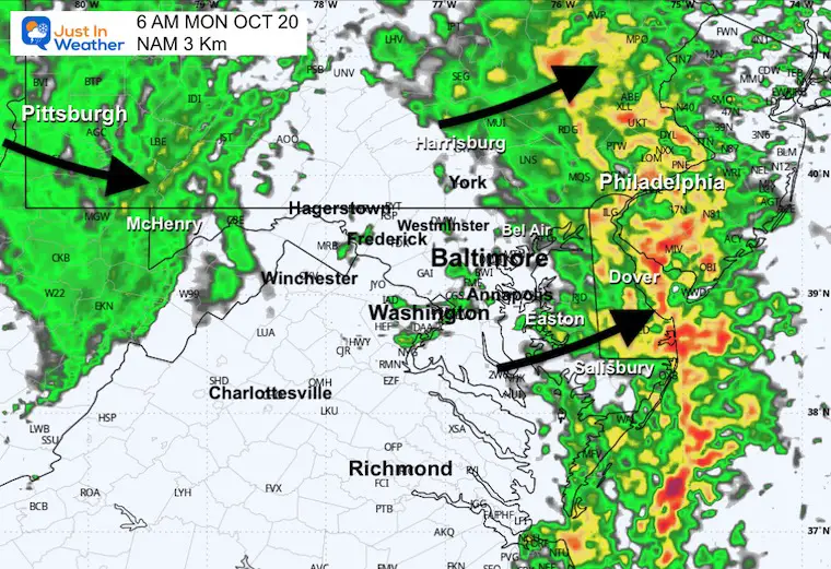 October 18 weather forecast rain radar Monday morning