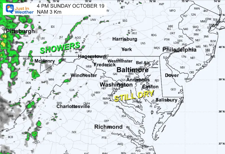 October 18 weather forecast rain radar Sunday afternoon