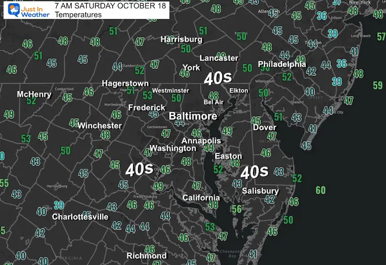 October 18 weather temperatures Saturday morning