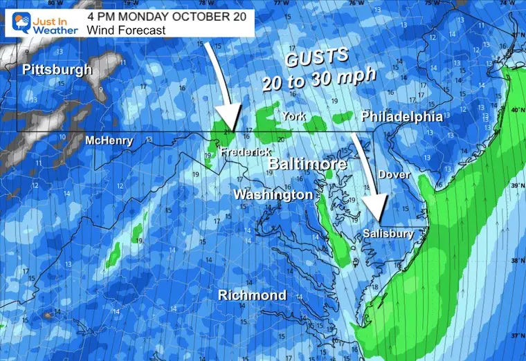 October 19 weather wind forecast Monday afternoon