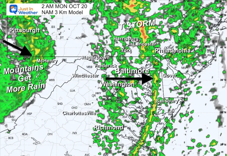 October 19 weather forecast rain radar Monday early morning