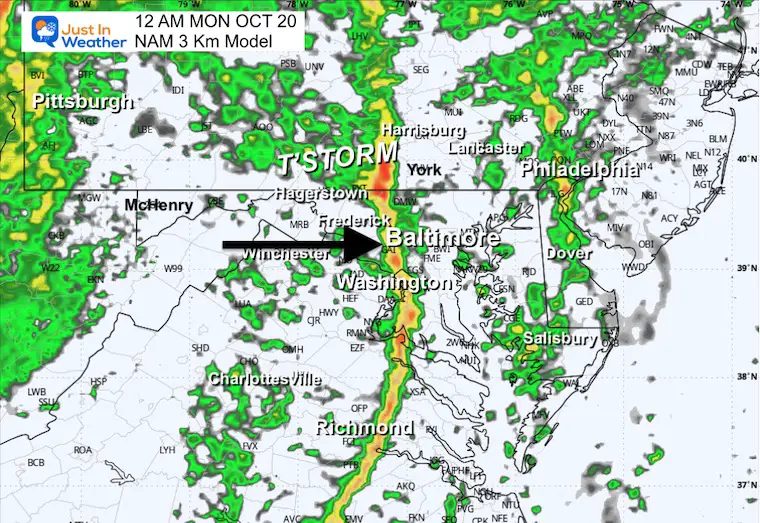 October 19 weather forecast rain radar Monday midnight
