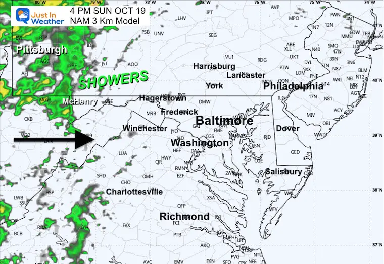 October 19 weather forecast rain radar Sunday afternoon