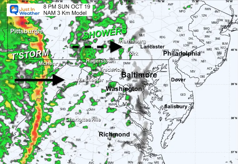October 19 weather forecast rain radar Sunday evening