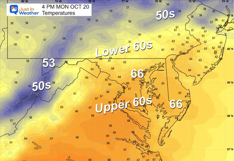 October 19 weather temperatures forecast Monday afternoon