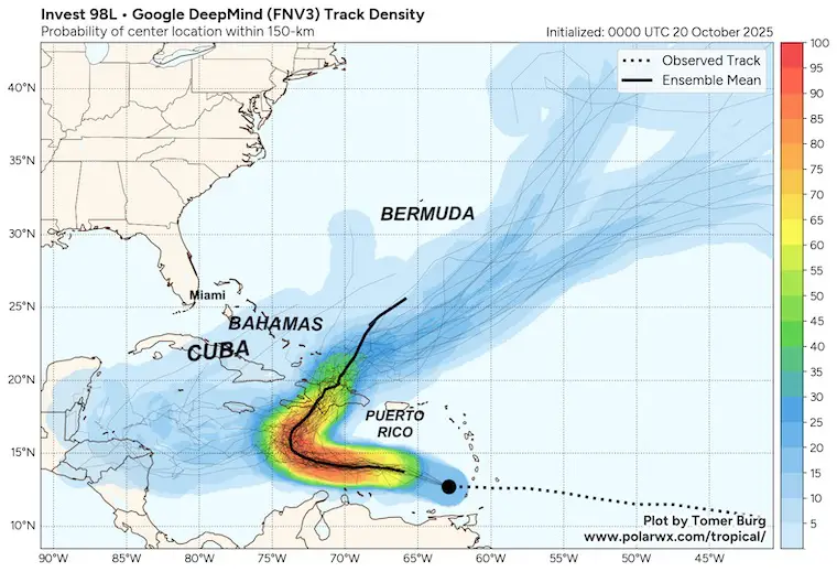 October 20 weather tropical forecast Google Deep Mind