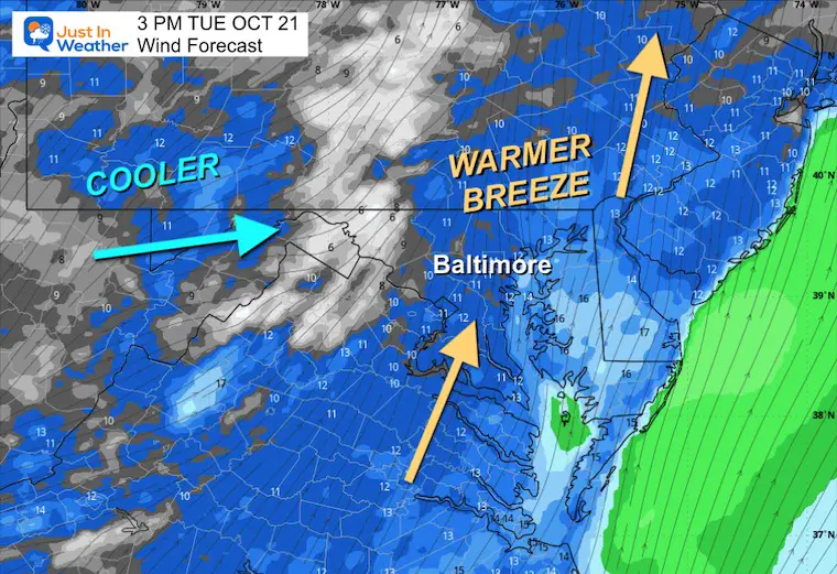 October 20 weather forecast winds Tuesday afternoon