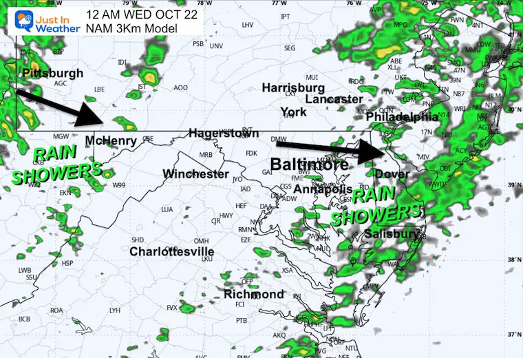 October 21 weather rain radar forecast Wednesday Midnight