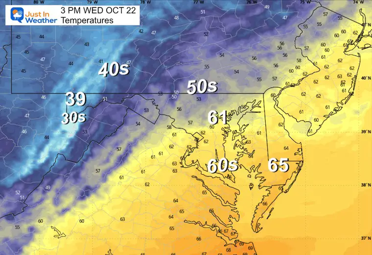 October 21 weather temperatures Wednesday afternoon