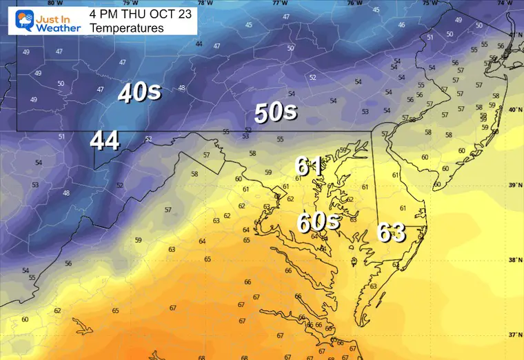 October 22 weather temperatures Thursday afternoon