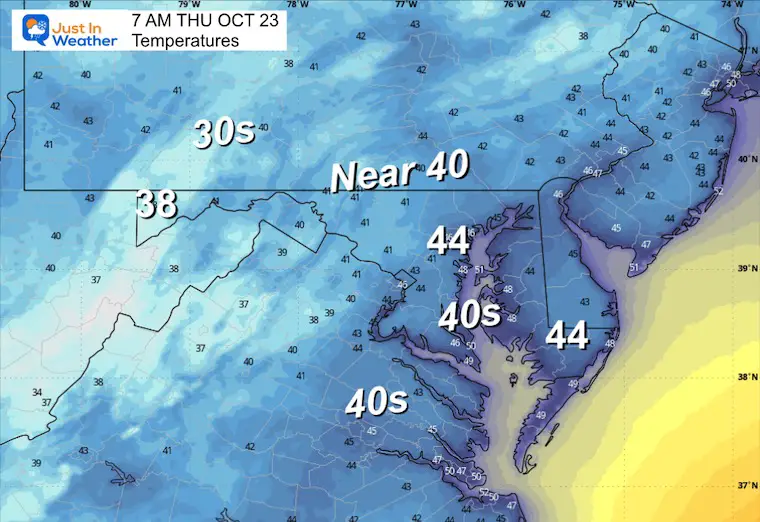 October 22 weather temperatures Thursday morning