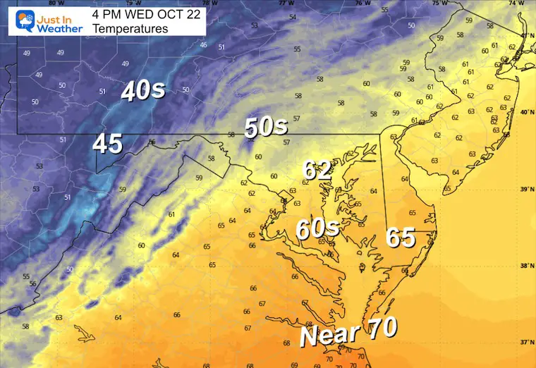 October 22 weather temperatures Wednesday afternoon