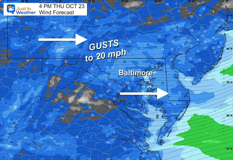 October 22 weather wind forecast Thursday afternoon