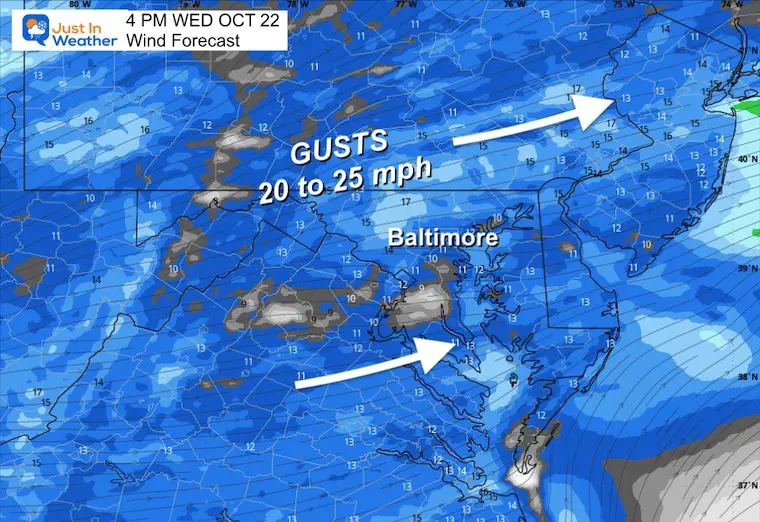 October 22 weather wind forecast Wednesday afternoon