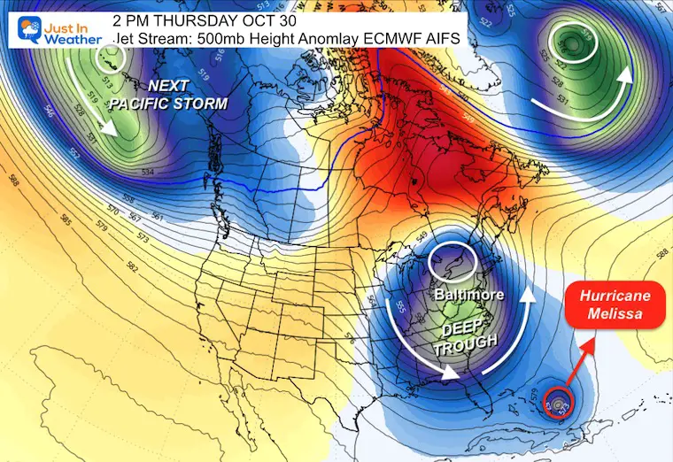 October 23 weather jet stream forecast NEXT Thursday Melissa