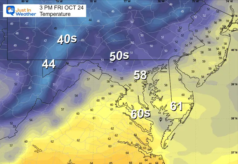 October 23 weather temperatures forecast Friday afternoon