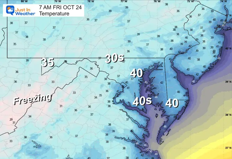 October 23 weather temperatures forecast Friday morning