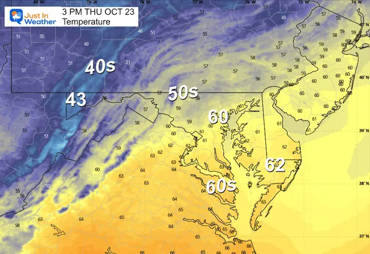 October 23 weather temperatures forecast Thursday afternoon