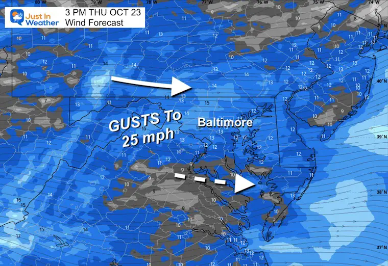 October 23 weather wind forecast Thursday afternoon