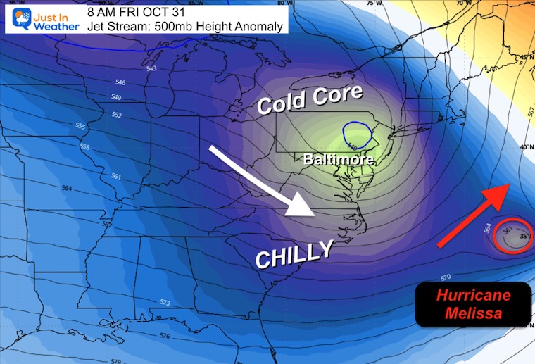 October 24 weather jet stream Halloween Hurricane Melissa