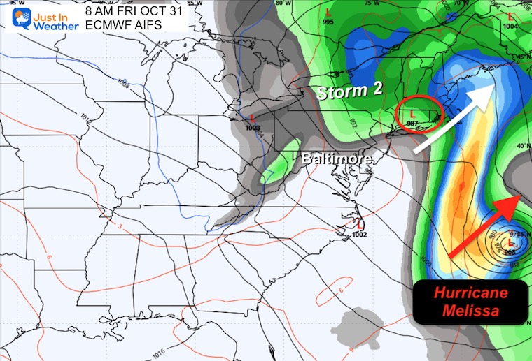 October 24 weather storm forecast Halloween Hurricane Melissa