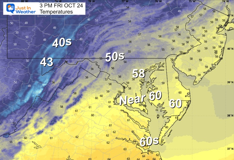 October 24 weather temperatures forecast Friday afternoon