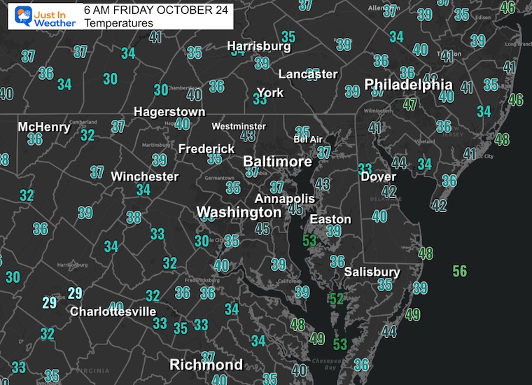 October 24 weather temperatures Friday morning