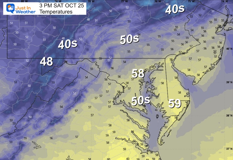 October 24 weather temperatures forecast Saturday afternoon