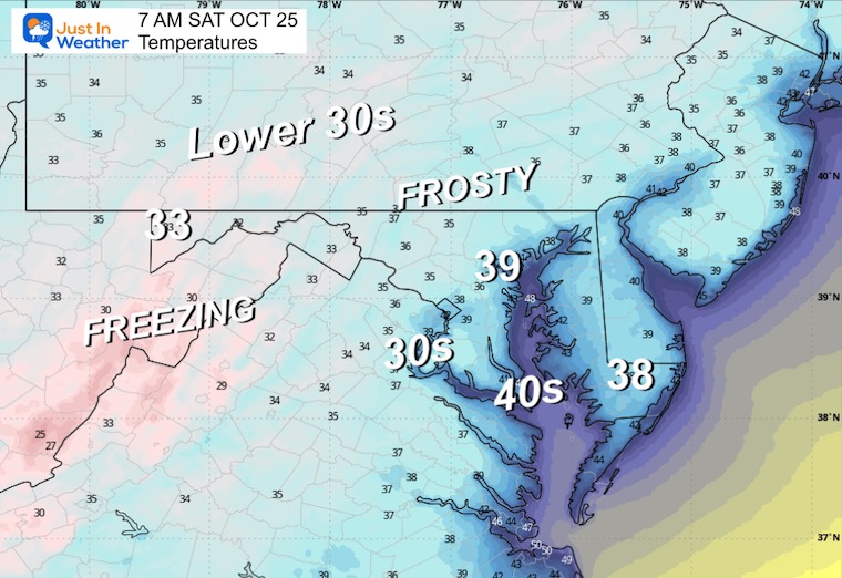 October 24 weather temperatures forecast Saturday morning