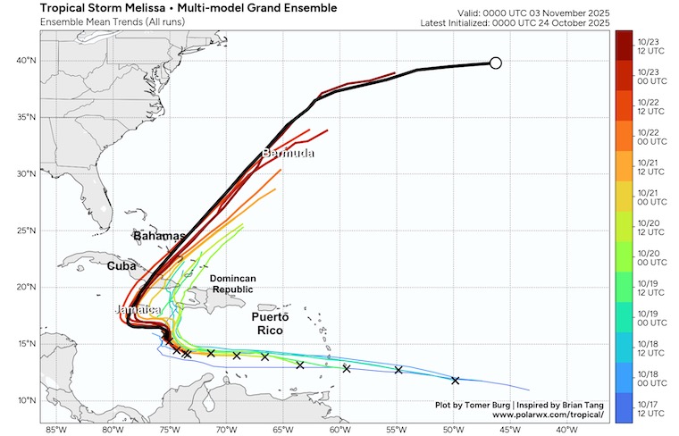 October 24 tropical storm melissa computer model forecast tracks