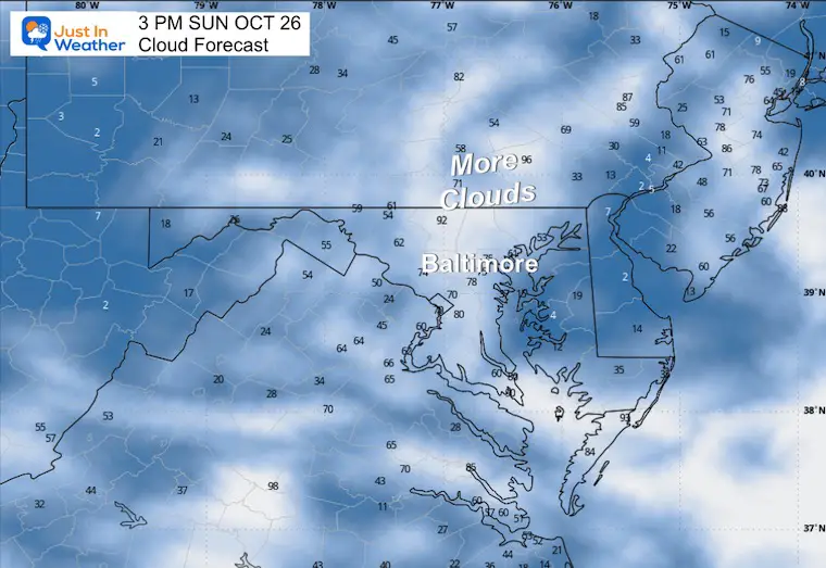 October 25 weather cloud forecast Sunday afternoon