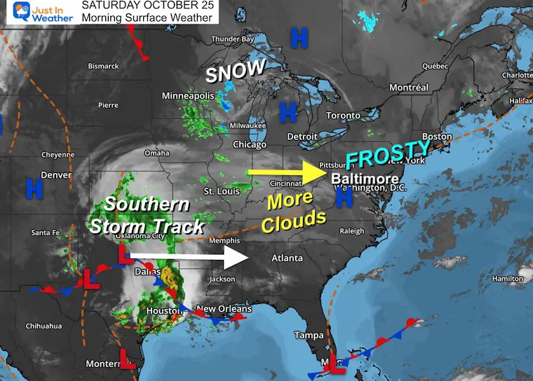 October 25 weather map Saturday morning