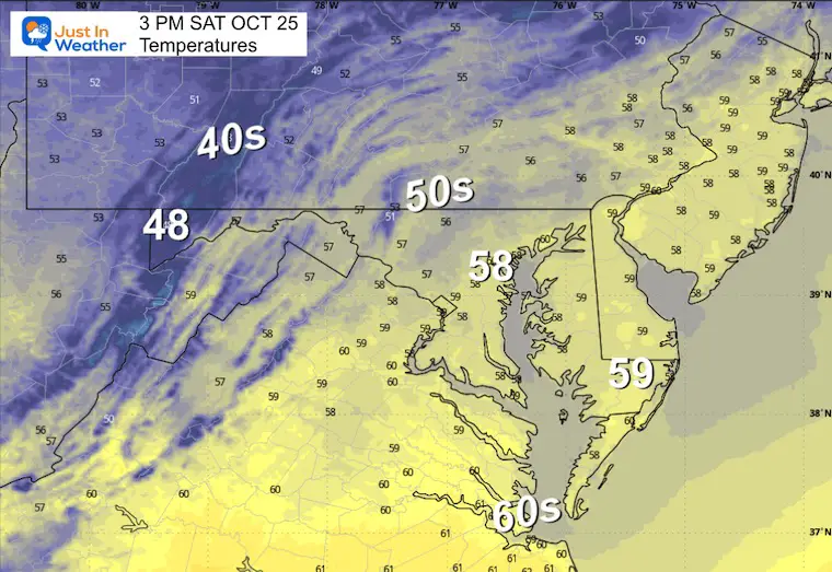 October 25 weather temperatures Saturday afternoon