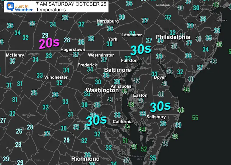 October 25 weather temperatures Saturday morning