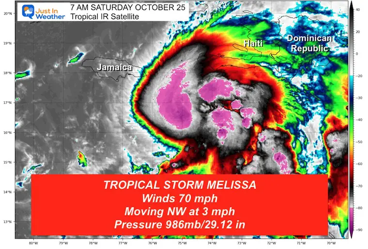October 25 weather tropical storm Melissa satellite Saturday morning
