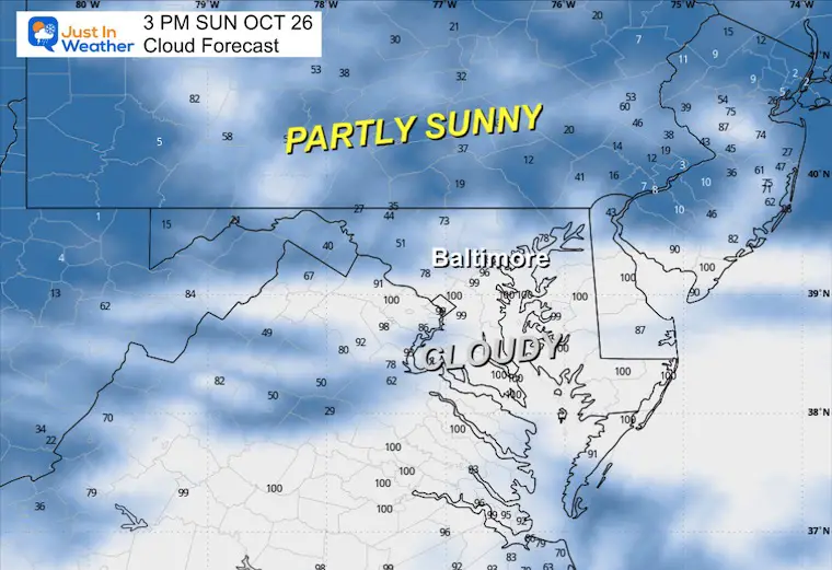 October 26 weather cloud forecast Sunday afternoon