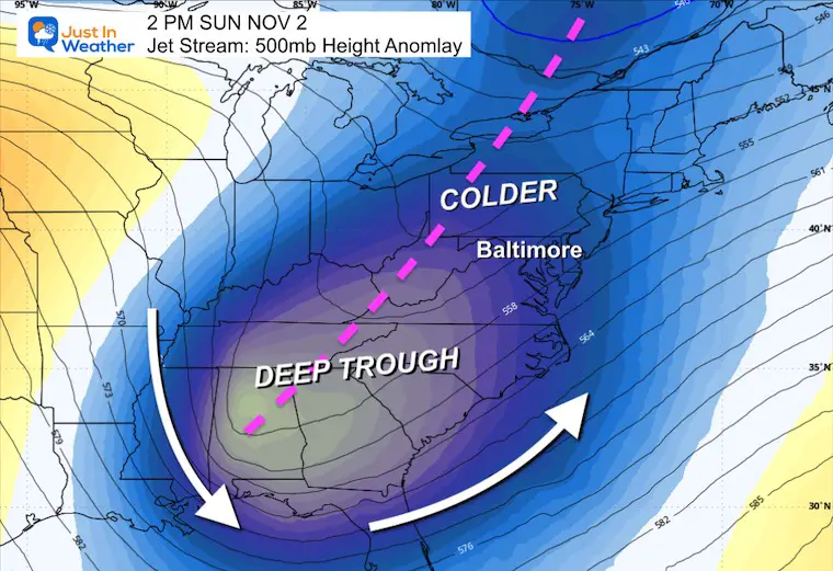 October 26 weather jet stream forecast next Sunday