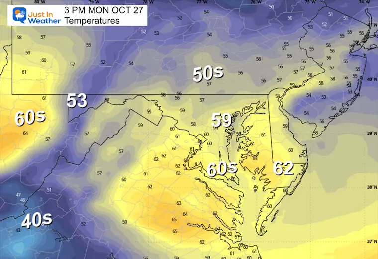 October 26 weather temperatures Monday afternoon