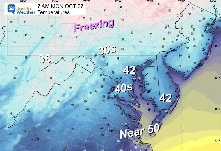 October 26 weather temperatures Monday morning