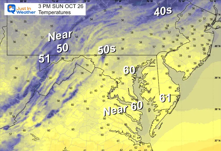 October 26 weather temperatures Sunday afternoon 