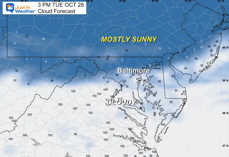 October 27 weather cloud forecast Tuesday and
