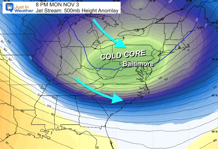 October 27 weather jet stream forecast Monday