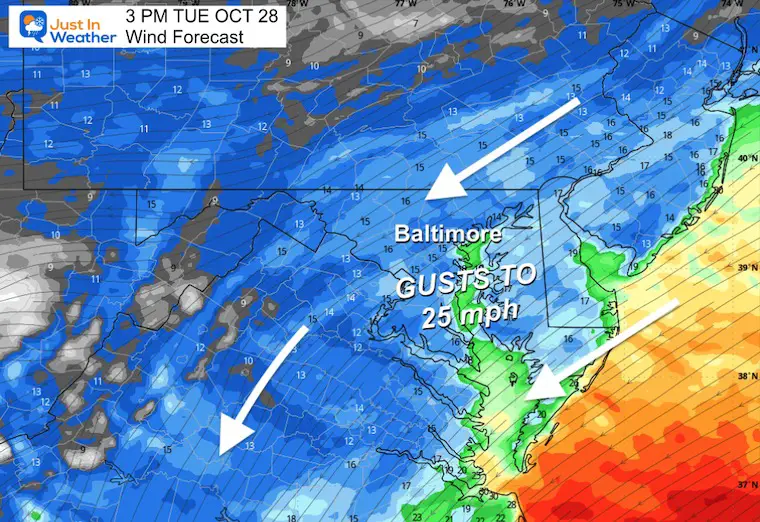 October 27 weather wind forecast Tuesday and