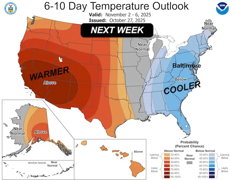 October 28 weather NOAA Temperature Outlook Next Week