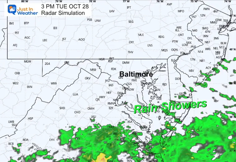 October 28 weather rain forecast Tuesday afternoon