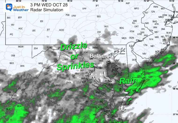 October 28 weather rain Wednesday afternoon