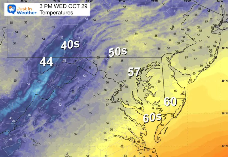 October 28 weather temperatures Wednesday afternoon