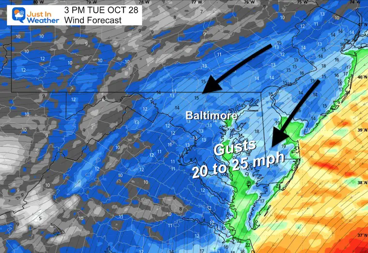 October 28 weather wind forecast Tuesday afternoon